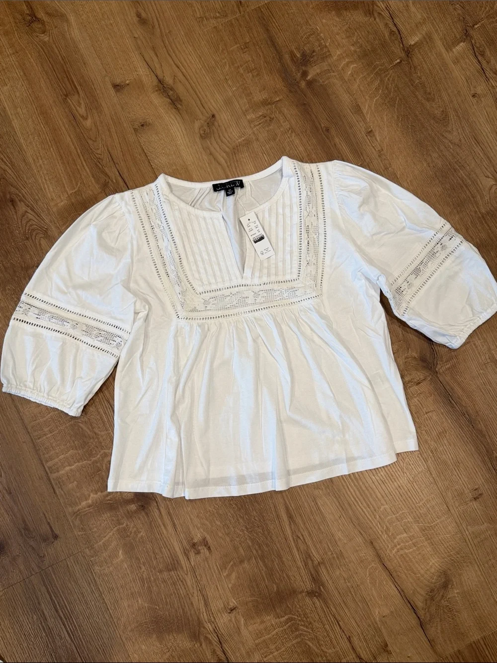 J Crew Lace-trim puff-sleeve shirt in broken-in jersey